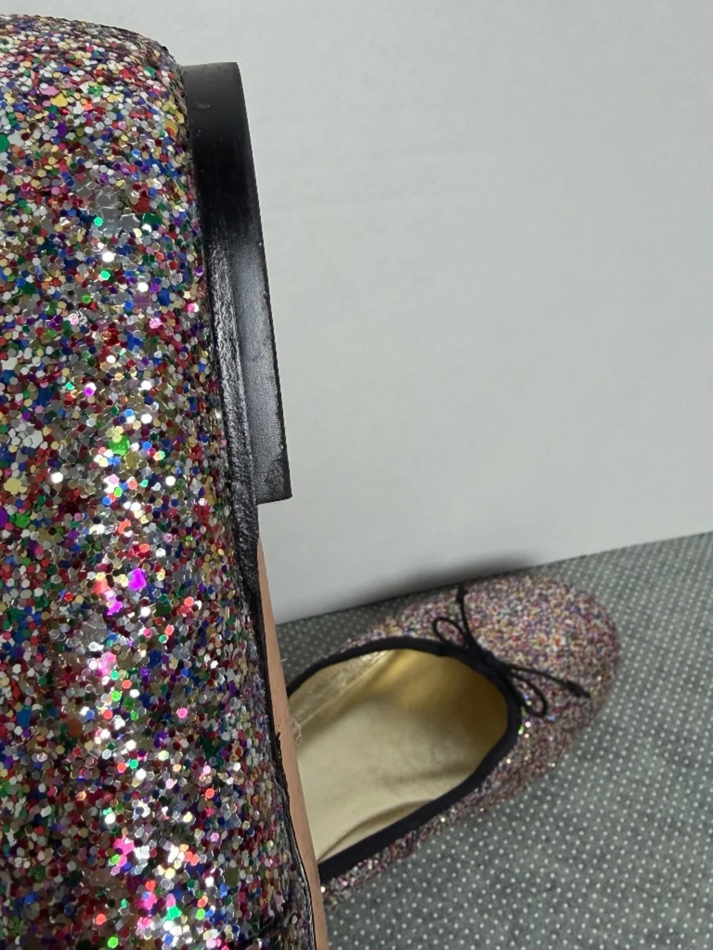 Sparkly Multicolor Glitter Ballet Flats with Bow – Women's Size 11